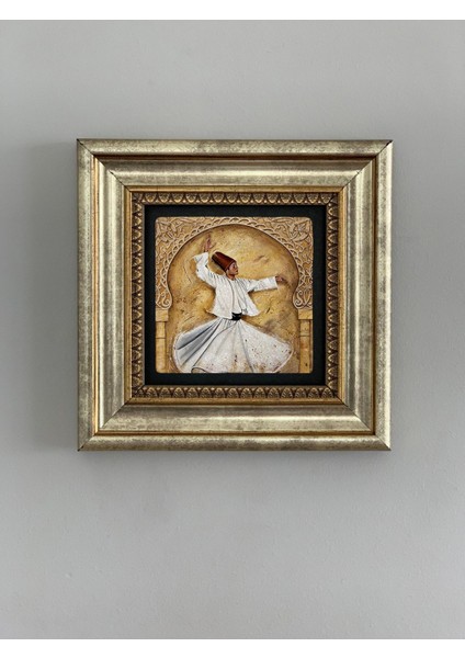 Şık Taş Duvar Tablosu, 20X20 Cm, Semazen Figürlü, Dekoratif ve Estetik Tasarım