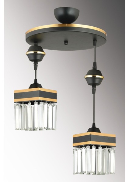 Siyah Sarkıt Tepsi Çiftli Kristal Taşlı ve Sarı Şeritli Kare Lüks Avize modelleri