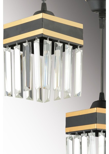 Siyah Sarkıt Tepsi Çiftli Kristal Taşlı ve Sarı Şeritli Kare Lüks Avize fırsatları