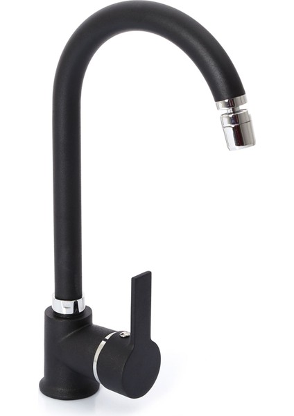 Siyah Delta Evye Mutfak Bataryası Oynar Başlıklı Musluk