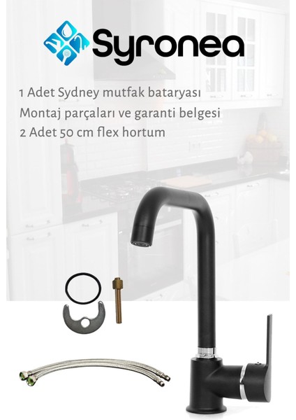 Sydney Siyah Mutfak Eviye Bataryası Aç Kapa Musluk modelleri