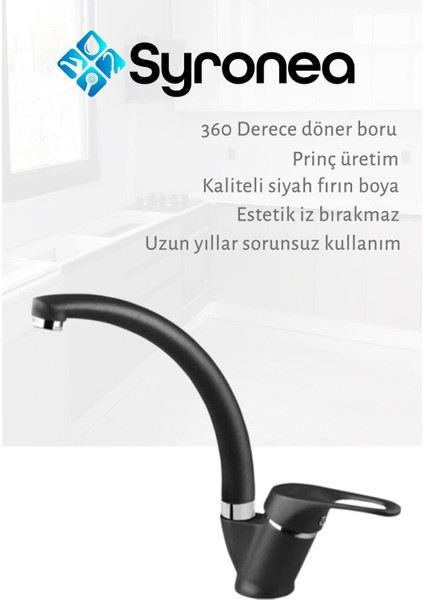 Siyah Mix Kuğu Mutfak Eviye Bataryası Aç Kapa Musluk Sıcak Soğuk Su Girişli fiyatları