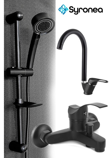 Siyah Sürgülü Banyo Lavabo Duş Seti Batarya Musluk 3 Parça Yenileme Seti