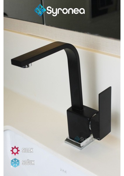 Siyah Kuğu Kare Banyo Lavabo Bataryası Sıcak ve Soğuk Su Girişli Aç Kapa Musluk fiyatları