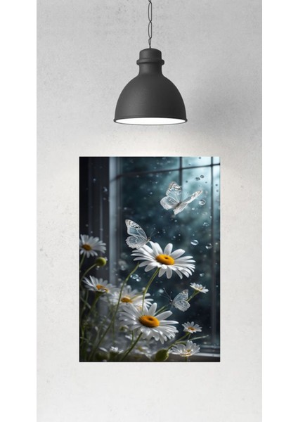 Kelebek ve Papatya Kanvas Tablo, Ev ve Ofis Dekorasyonu Için, Farklı Ölçüler