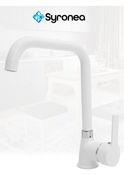 Beyaz Delta Köşe Borulu Mutfak Evye Lavabo Bataryası Aç Kapa Musluk