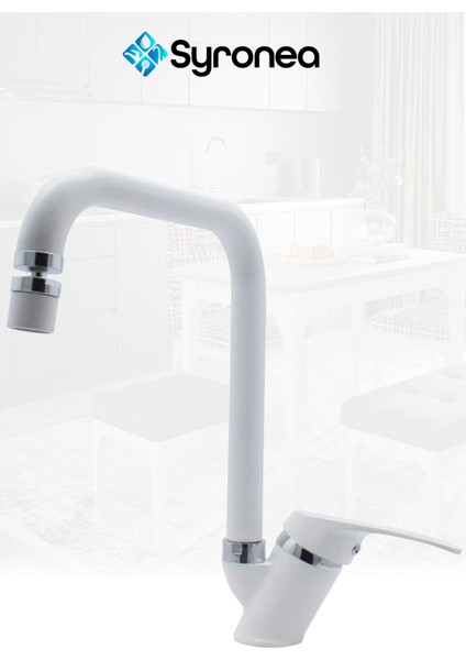 Mix Beyaz 360 Derece Döner Başlıklı Mutfak Evye Lavabo Bataryası Aç Kapa Batarya Musluk