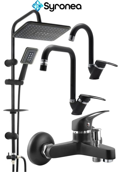Mix Siyah Banyo Duş Mutfak Evye Lavabo Batarya Seti 4 Parça Banyo Yenileme Seti Batarya Musluk