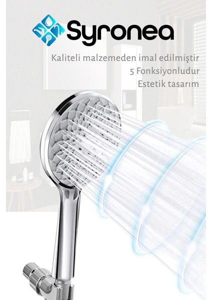 Nilüfer 3 In 1 5 Fonksiyonlu Banyo Duş Başlığı Seti L Mafsal ve 1,5 Metre Örgülü Hortum Seti fiyatları
