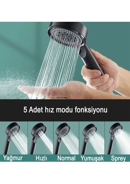Mat Siyah 5 Fonksiyonlu Tasarruflu Sağlam Yapılı Su Basınçlı Spa Banyo Duş Başlığı fiyatları