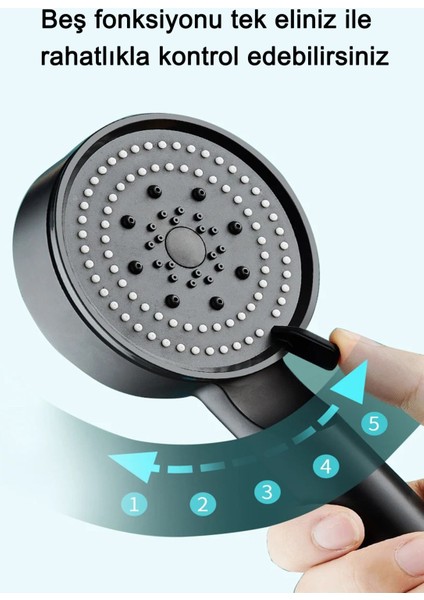 Mat Siyah 5 Fonksiyonlu Tasarruflu Sağlam Yapılı Su Basınçlı Spa Banyo Duş Başlığı fırsatları