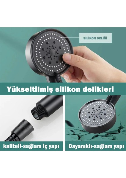 Mat Siyah 5 Fonksiyonlu Tasarruflu Sağlam Yapılı Su Basınçlı Spa Banyo Duş Başlığı indirimleri