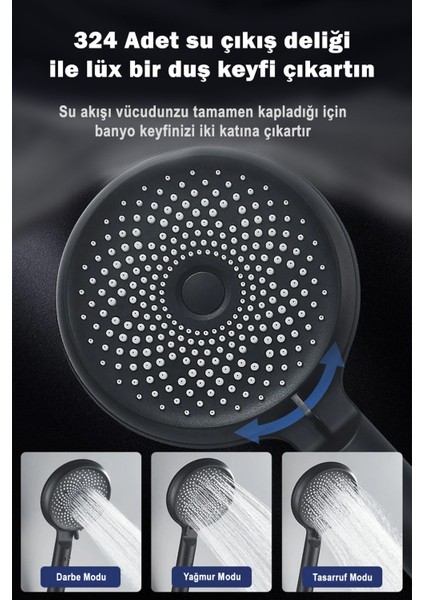 Chinky 3 Fonksiyonlu 324 Delikli Sağlam Yapılı Su Tasarruflu Mat Siyah Banyo Duş Başlığı fiyatları