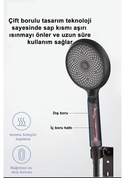 Chinky 3 Fonksiyonlu 324 Delikli Sağlam Yapılı Su Tasarruflu Mat Siyah Banyo Duş Başlığı modelleri