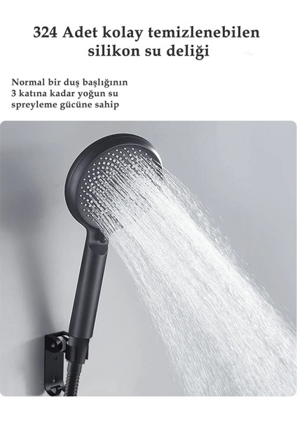 Chinky 3 Fonksiyonlu 324 Delikli Sağlam Yapılı Su Tasarruflu Mat Siyah Banyo Duş Başlığı fırsatları