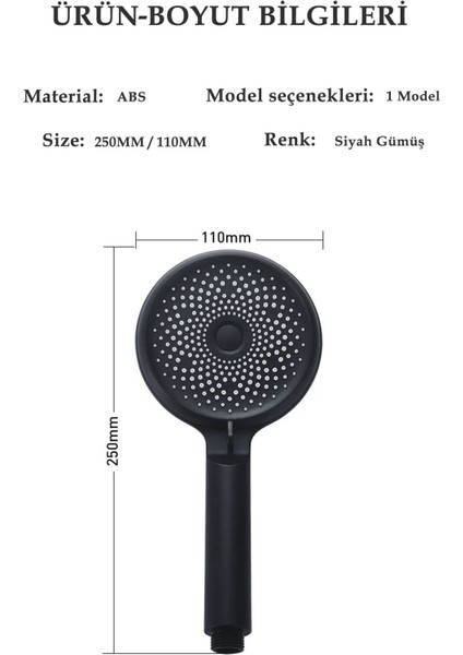 Chinky 3 Fonksiyonlu 324 Delikli Sağlam Yapılı Su Tasarruflu Mat Siyah Banyo Duş Başlığı indirimleri
