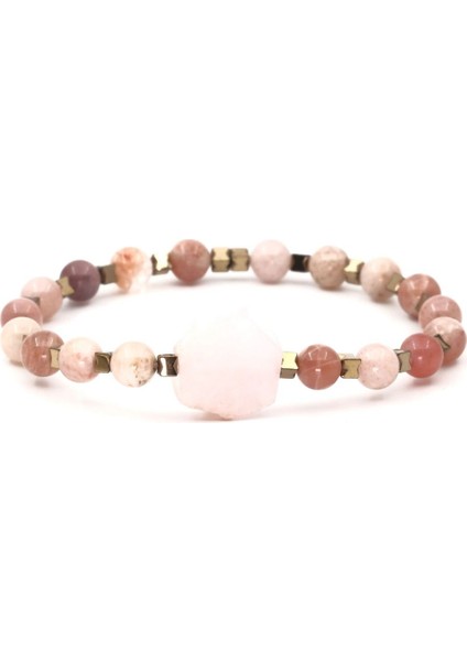 Pembe Kuvars Güneş Taşı ve Hematit Doğal Taş Bileklik SPF-A-056 fiyatları