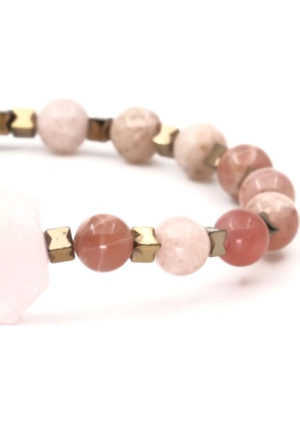 Pembe Kuvars Güneş Taşı ve Hematit Doğal Taş Bileklik SPF-A-056 modelleri
