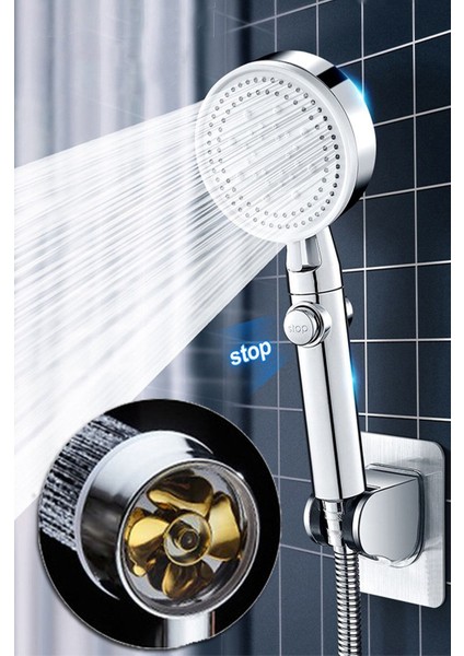Krom Pervaneli Aç Kapa Düğmeli Banyo Duş Başlığı Kaliteli 5 Fonksiyonlu Başlık