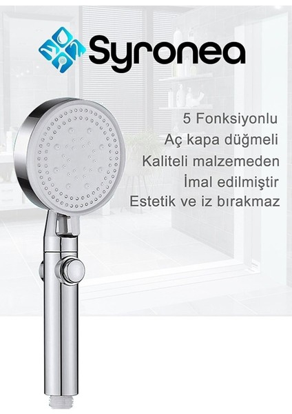 Krom Pervaneli Aç Kapa Düğmeli Banyo Duş Başlığı Kaliteli 5 Fonksiyonlu Başlık modelleri