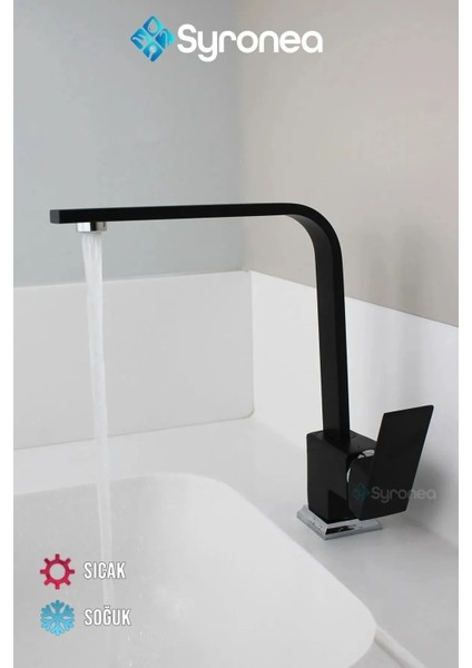 Siyah Kuğu Kare Mutfak Evye Bataryası 360 Derece Döner Boru Garantili Sıcak Soğuk Girişli fiyatları