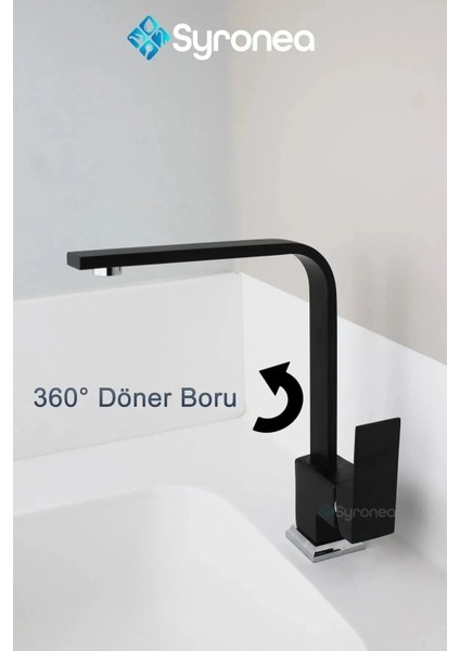 Siyah Kuğu Kare Mutfak Evye Bataryası 360 Derece Döner Boru Garantili Sıcak Soğuk Girişli modelleri