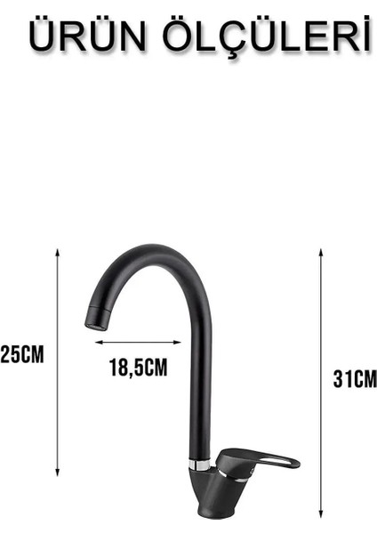 Mat Siyah Mutfak Lavabo Bataryası Aç Kapa Mix Musluk Sıcak ve Soğuk Su Girişli fırsatları