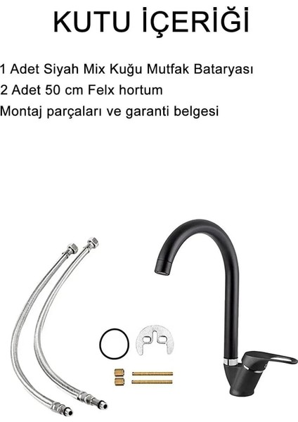 Mat Siyah Mutfak Lavabo Bataryası Aç Kapa Mix Musluk Sıcak ve Soğuk Su Girişli indirimleri
