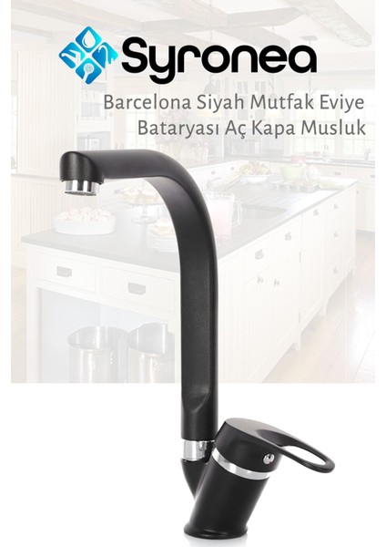 Barcelona Armatür Siyah Mutfak Eviye Bataryası Çift Girişli Prinç Aç Kapa Musluk