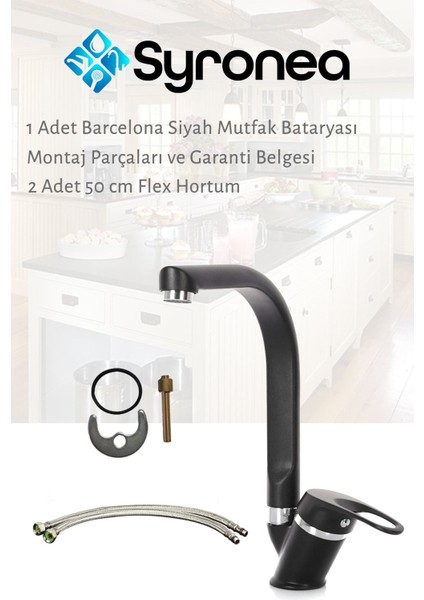 Barcelona Armatür Siyah Mutfak Eviye Bataryası Çift Girişli Prinç Aç Kapa Musluk modelleri