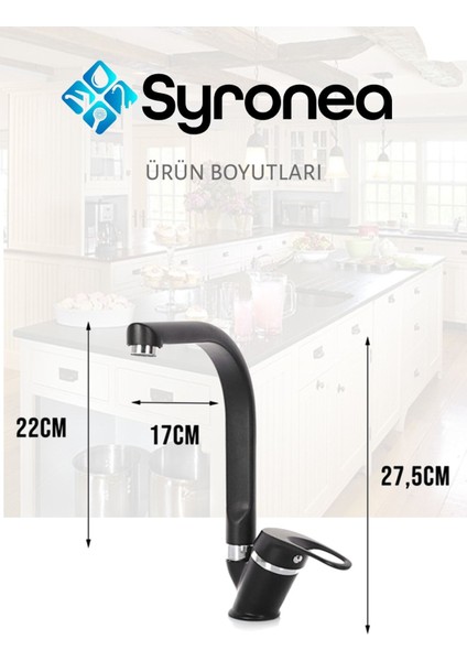 Barcelona Armatür Siyah Mutfak Eviye Bataryası Çift Girişli Prinç Aç Kapa Musluk fırsatları