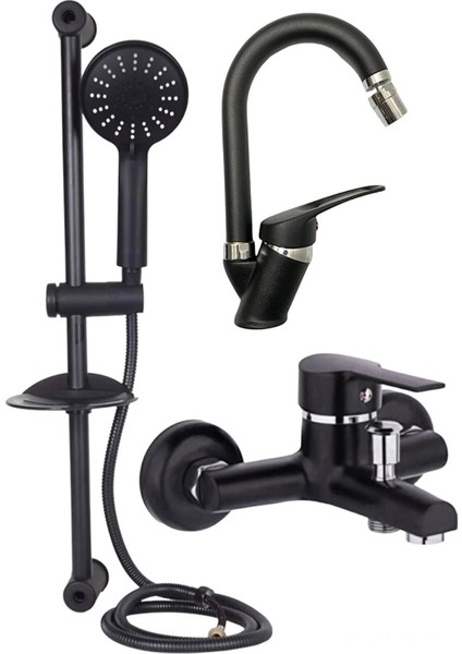 Siyah Sürgülü Delta Banyo Lavabo Batarya Duş Seti Garantili Musluk Aynı Ürün Gönderilir