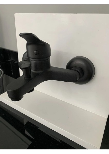 Mix Mat Siyah Banyo Duş Bataryası Aç Kapa Batarya Musluk