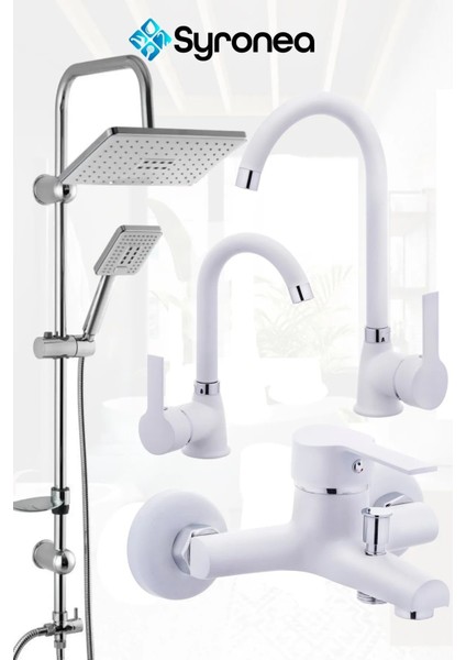 Beyaz Rusya 4 Parça Robot Yağmurlama Tepe Duş Seti Banyo Bataryası Mutfak ve Lavabo Musluk Batarya