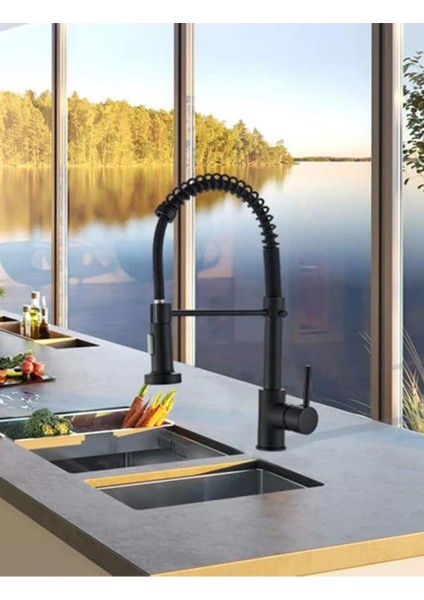 Sipirialli Uzatma Hortumlu Mutfak Eviye Bataryası Kaliteli Siyah Garantili Musluk indirimleri