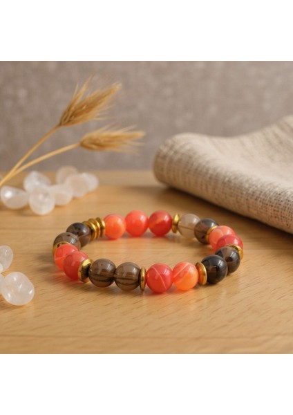 Akik ve Dumanlı Kuvars Hematit (10MM) Doğal Taş Bileklik SPF-A-001