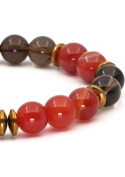 Akik ve Dumanlı Kuvars Hematit (10MM) Doğal Taş Bileklik SPF-A-001 modelleri