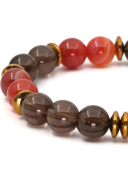 Akik ve Dumanlı Kuvars Hematit (10MM) Doğal Taş Bileklik SPF-A-001 fırsatları