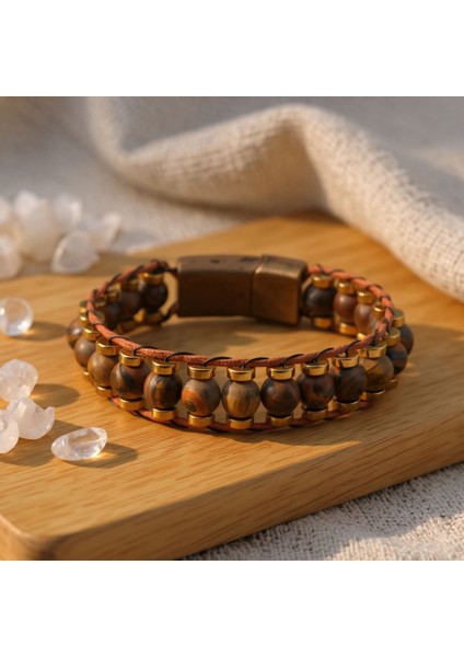 Kaplan Gözü ve Hematit Doğal Taş Bileklik SPF-A-039