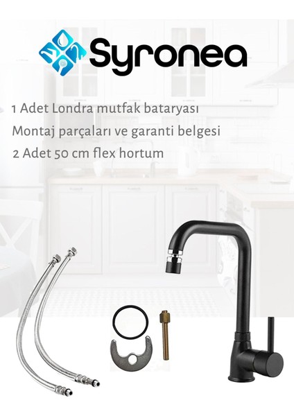 Londra Siyah Mutfak Eviye Bataryası Oynar Perlatörlü Başlık modelleri