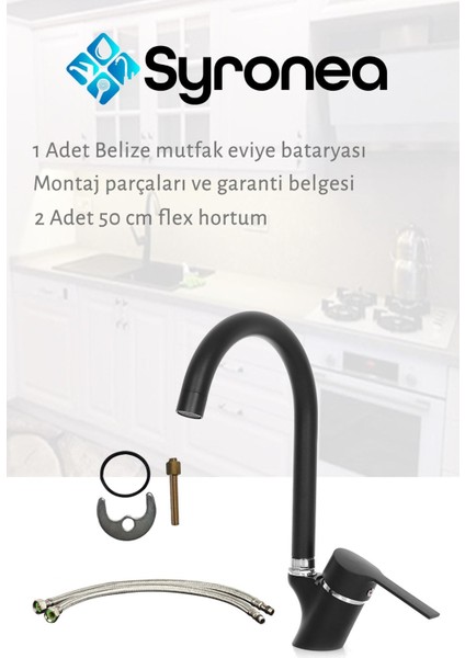 Belize Siyah Mutfak Eviye Bataryası Aç Kapa Çift Girişli Musluk modelleri