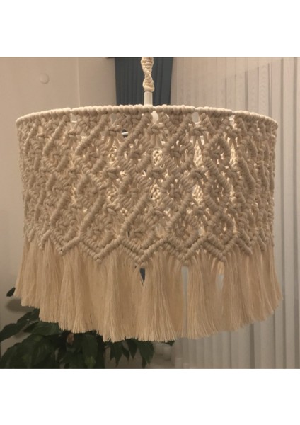Ekru Makrome Sarkıt Avize 35CM Şık ve Modern Dekoratif Aydınlatma