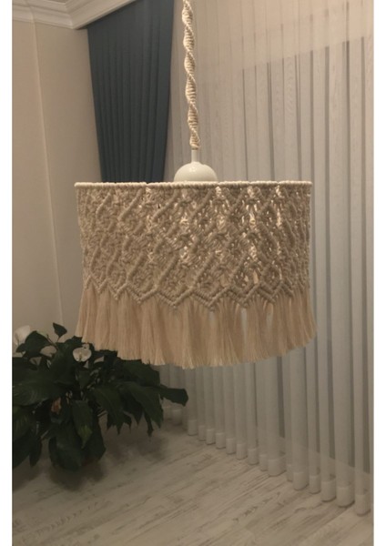 Ekru Makrome Sarkıt Avize 35CM Şık ve Modern Dekoratif Aydınlatma modelleri