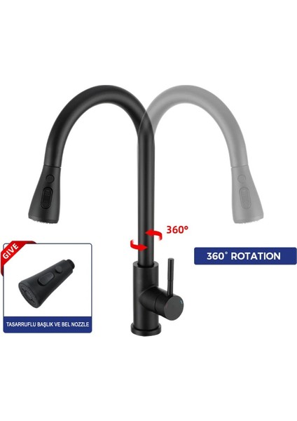 Uzatma Hortumlu Siyah Mutfak Eviye Bataryası Sipirialli Esnek Fonksiyonlu Başlıklı Musluk Batarya modelleri
