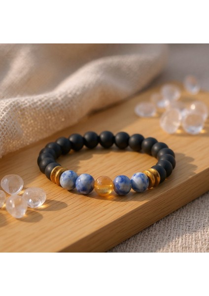 Sitrin Sodalit Oniks Hematit Doğal Taş Bileklik SPF-A-063