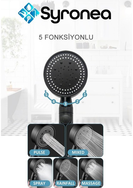 Mat Siyah 3'lü Banyo Duş Seti 5 Fonksiyonlu Örgülü Hortumlu Tutacaklı Set fiyatları