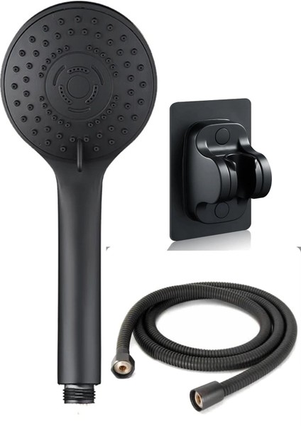 Siyah Mamba 5 Fonksiyonlu Banyo Duş Başlığı 1,5 Metre Hortum ve Yapışkanlı Mafsal Set Telefon