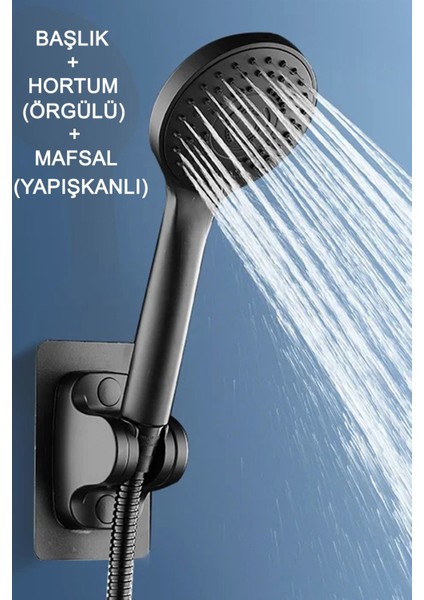 Siyah Mamba 5 Fonksiyonlu Banyo Duş Başlığı 1,5 Metre Hortum ve Yapışkanlı Mafsal Set Telefon fiyatları