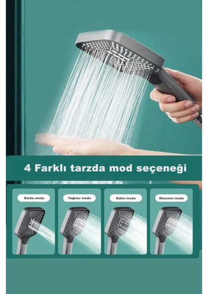 Oecanwhisper 4 Fonksiyonlu Su Tasarruflu Sağlam Yapılı Kaliteli Mat Gümüş Gri Kare Banyo Duş Başlığı fiyatları