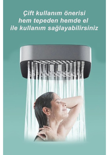 Oecanwhisper 4 Fonksiyonlu Su Tasarruflu Sağlam Yapılı Kaliteli Mat Gümüş Gri Kare Banyo Duş Başlığı modelleri